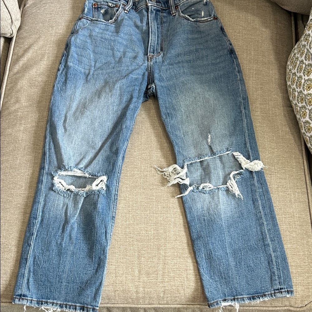 Abercrombie & Fitch Blue Distressed Ankle Jeans